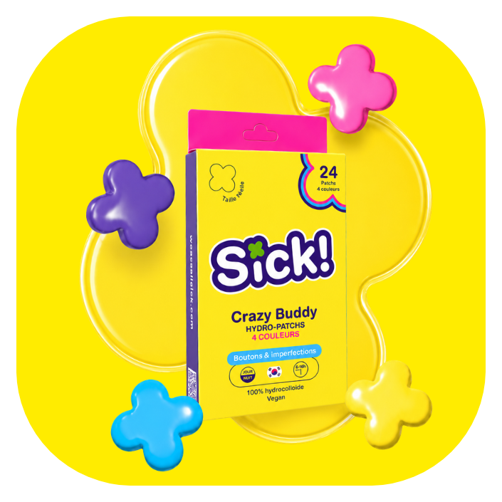 Patch anti bouton Crazy Buddy 4 couleurs taille 12mm - Soin acné coloré et fun en forme de trèfle