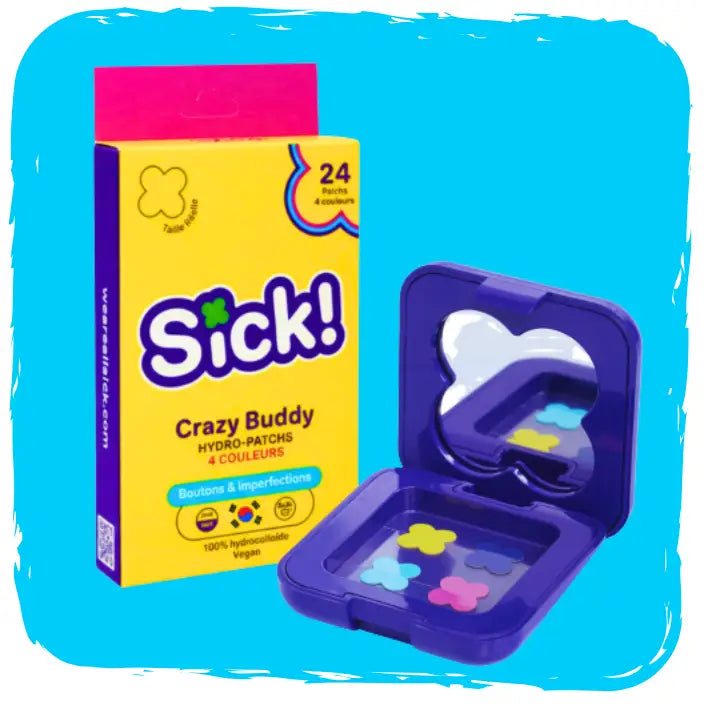 kit de 24 patchs anti boutons colorés Sick patch + boite nomade avec miroir intégré
