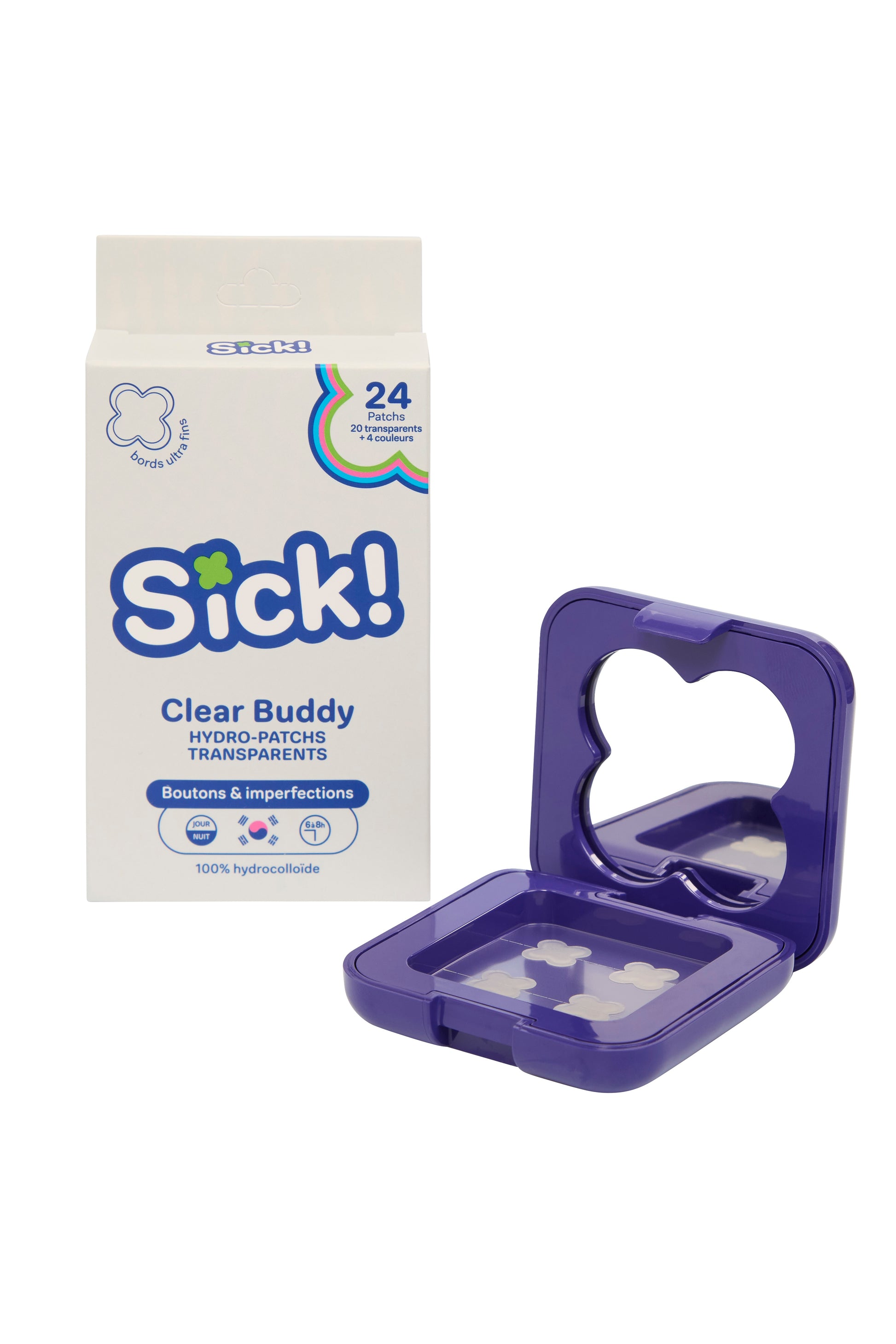 Patchs anti boutons invisibles Clear buddy Sick Patch + boîte nomade avec miroir intégré