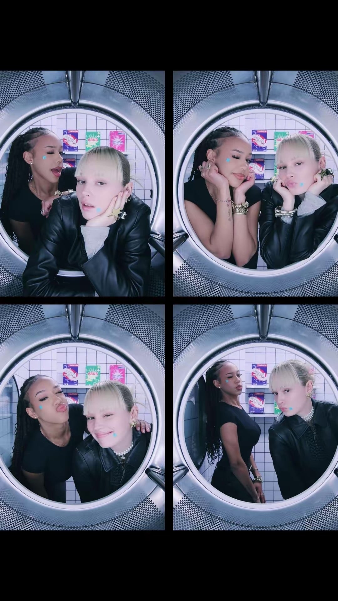 Duo de jeunes femmes faisant des photos stylées en portant des patchs anti boutons Sick Patch