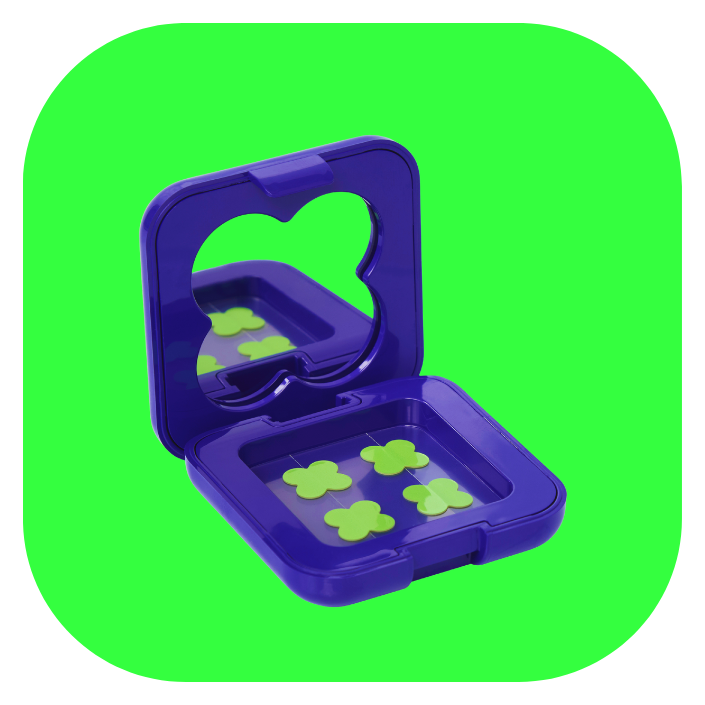 Kit patchs boutons Vert Sick patch + boite nomade avec miroir intégré
