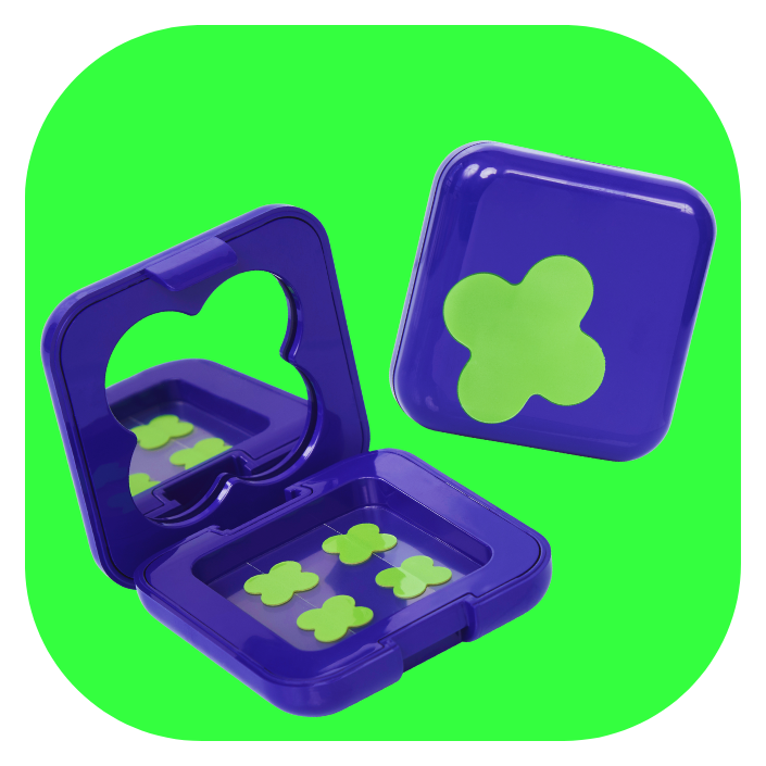 Kit patchs boutons Vert Sick patch + boite nomade avec miroir intégré