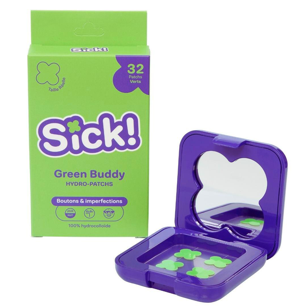 Kit patchs anti boutons Vert Sick patch + boite nomade avec miroir intégré